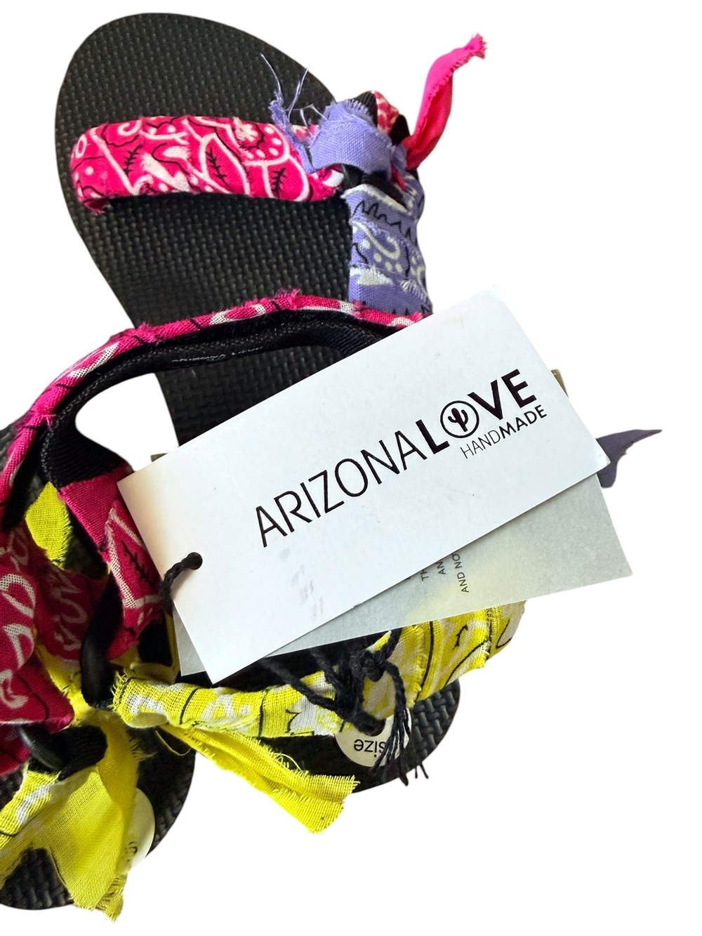 Arizona Love Black Sandals with Pink, Purple & Yellow Bandana Straps - Picture 4 of 7